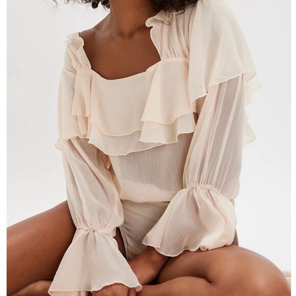 Free People Tops - Free People Give Me Drama Bodysuit Women's M Chiffon Romantic Coquette NEW
